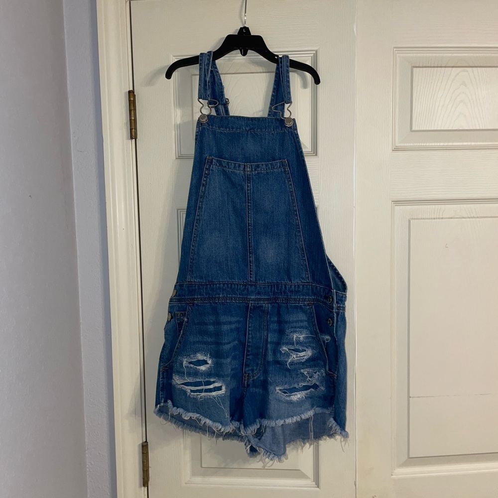 Denim overall shorts